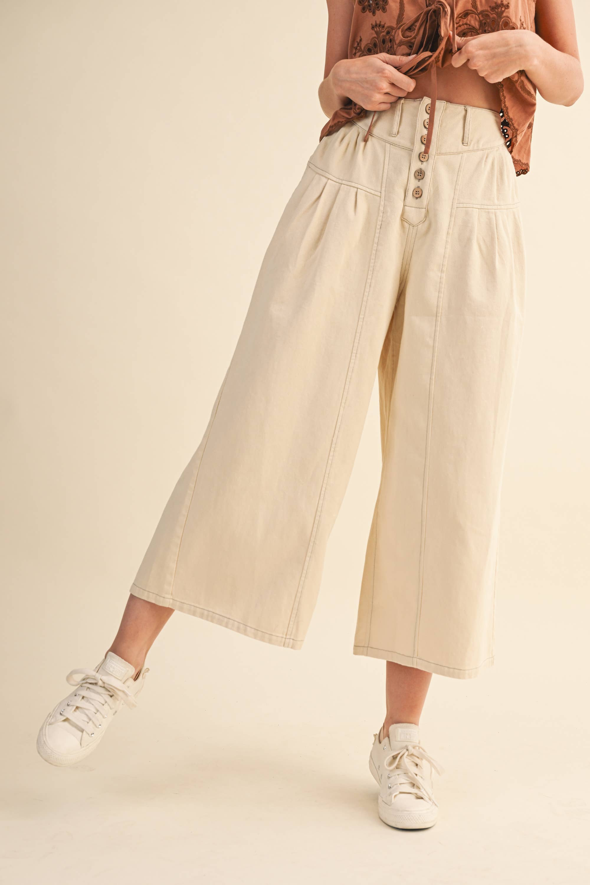 Klesis – wholesale Pants – Women's – IP1419 COTTON TWILL HIGH WAIST CROPPED WIDE LEG PANTS16