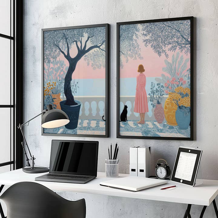 Wandposters voor thuiskantoor | Set van 2 Italiaanse lifestyle wandkunstprints voor wholesale door About Wall Art