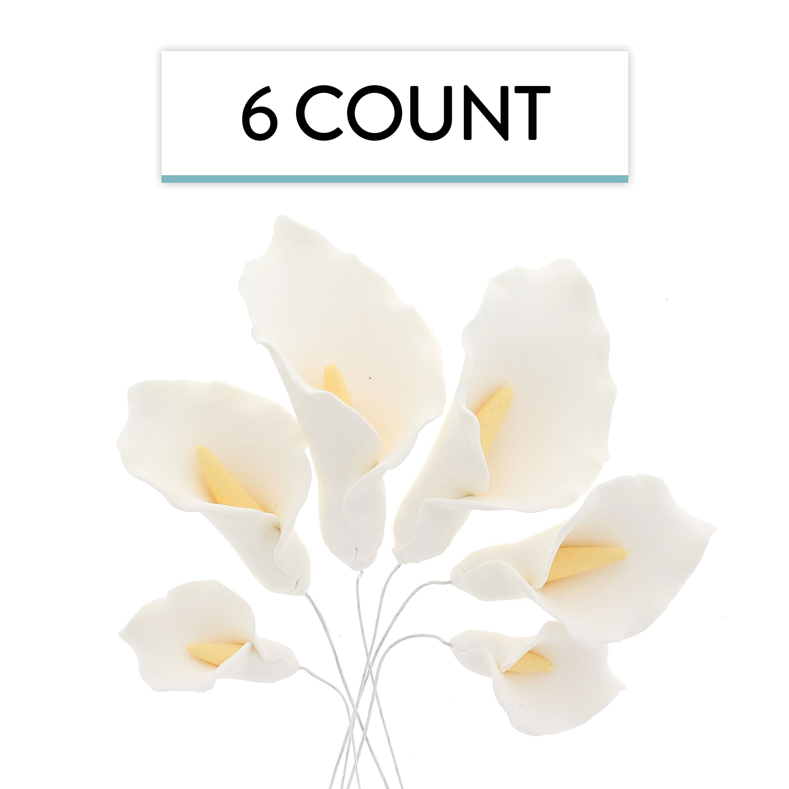 Global Sugar Art - Venta al por mayor Flores artificiales - Flores de Azúcar de Cala para Pastel de Global Sugar Art, Blancas con Amarillo, Alambre, 3 Tamaños, 6 Unidades2