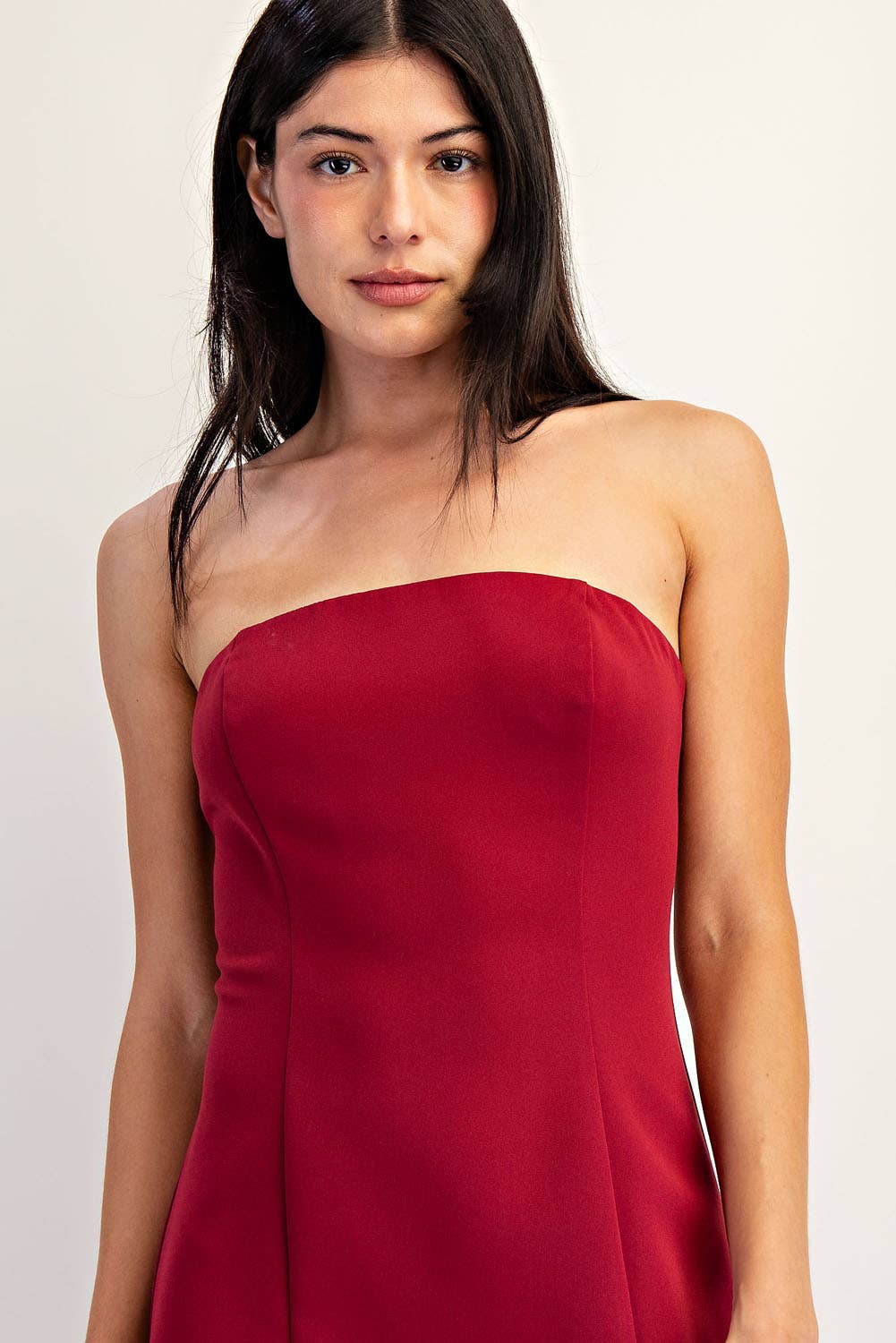 Edit by Nine - Vendita all'ingrosso Vestito - Donna - Abito lungo senza spalline in chiffon pesante a contrasto.4