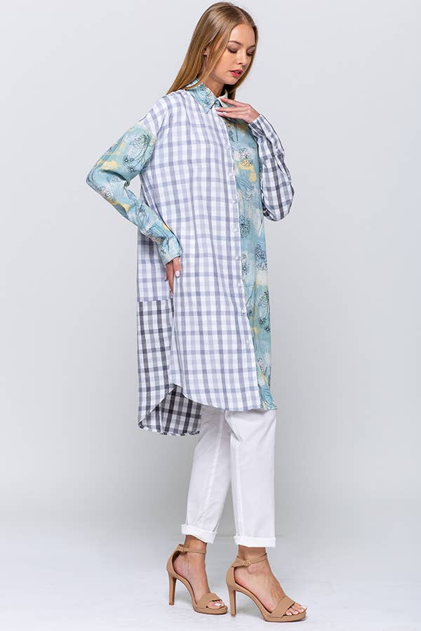 QMP Moda - Wholesale Dress - Women's - PATTERN BLOCKED SHIRT DRESS     3
