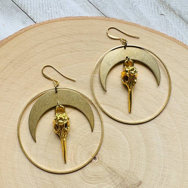 Pendientes colgantes punk de bruja industrial con calavera de pájaro para venta al por mayor de Same Sunset Design