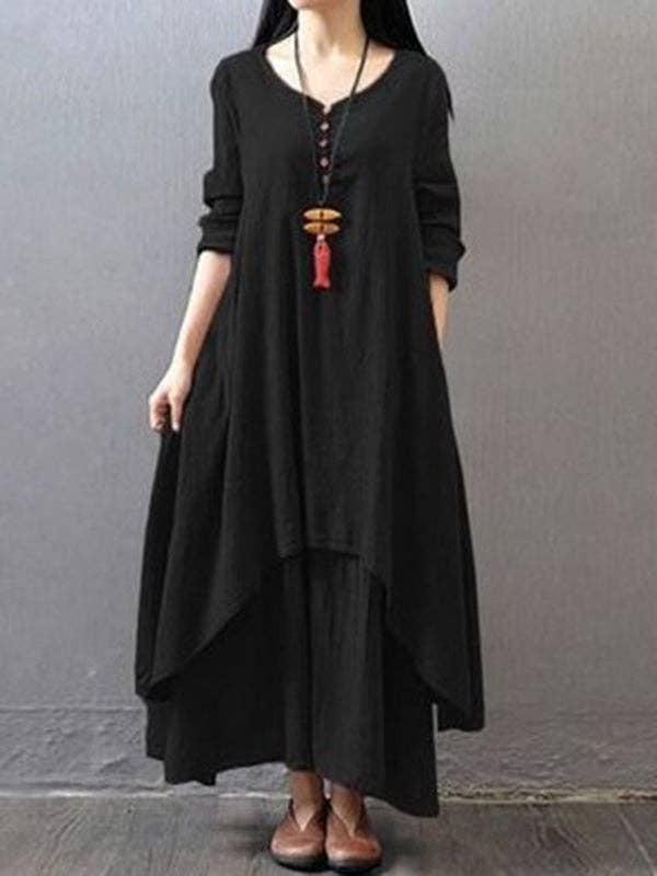 Sheer Trend - Wholesale Dress - Women's - Cotton Blend Split-Joint Solid Color Dress8