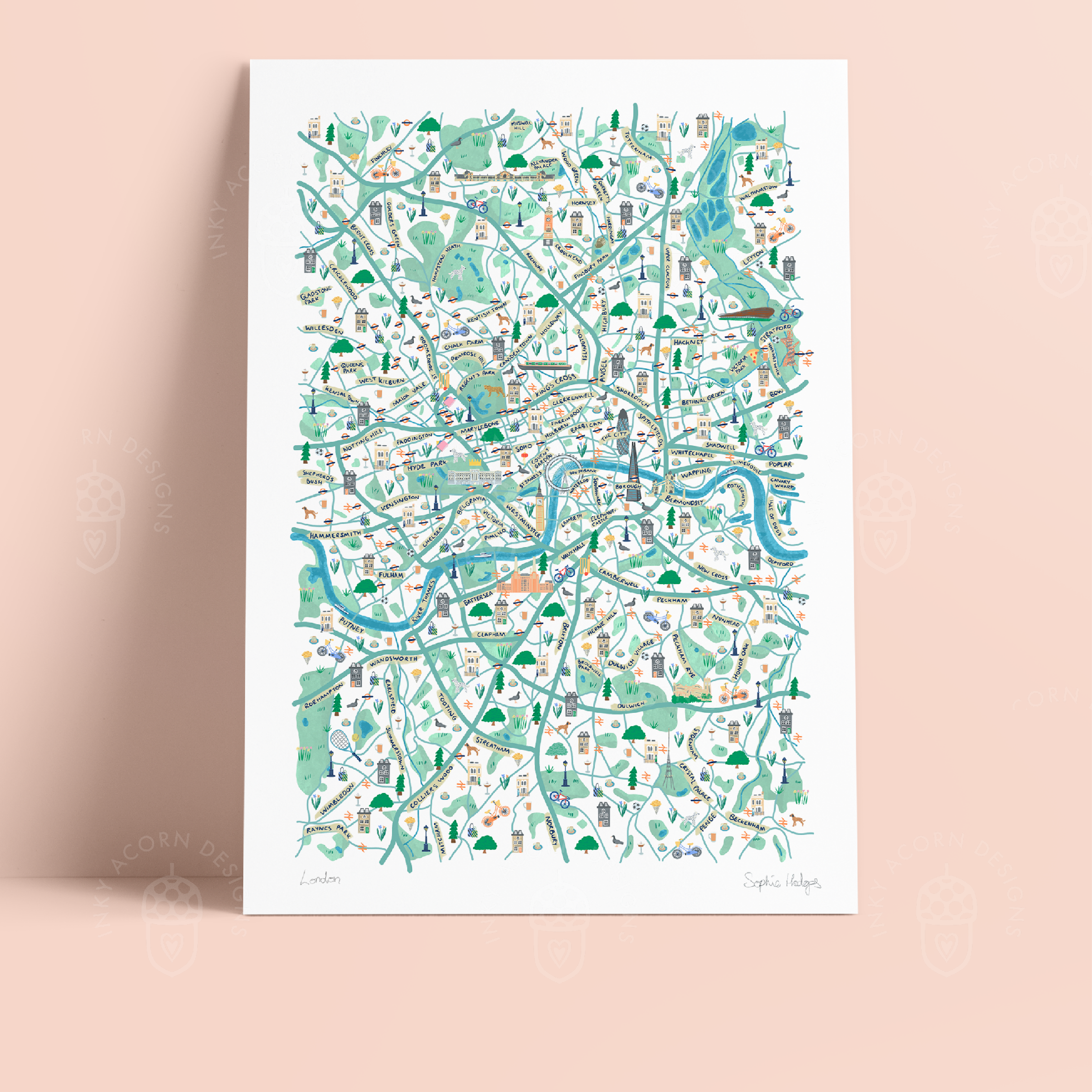 Inky Acorn Designs - Wholesale Art Print - London Map Signed Art Print3