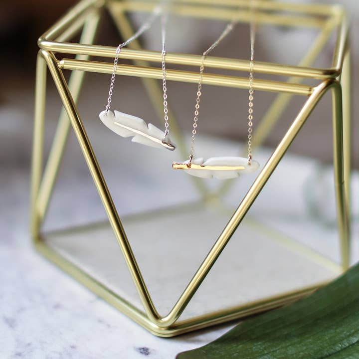 feather bar necklace for wholesale by Remnant Studios