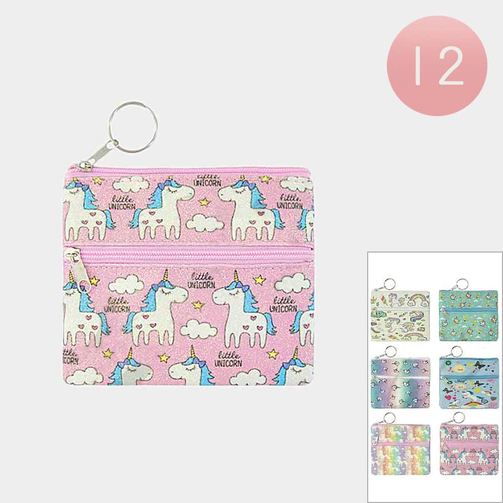 Sensibling Corp. - Wholesale Coin Purse - Women's - 12PCS - Unicorn Print Coin Purse Keychains
1