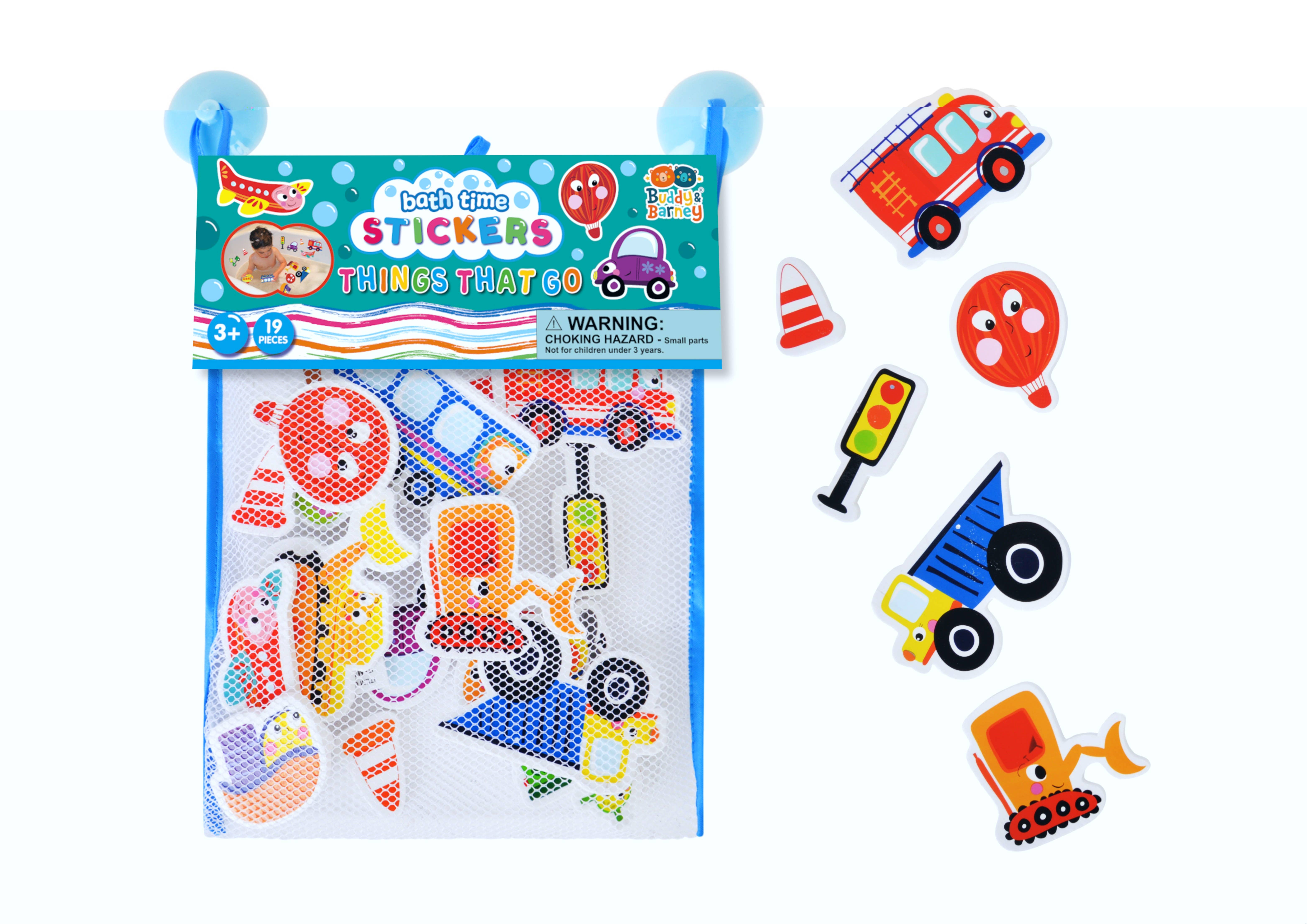 Buddy and Barney LLC - Wholesale Bath Toy - Baby - Bath Stickers Things That Go