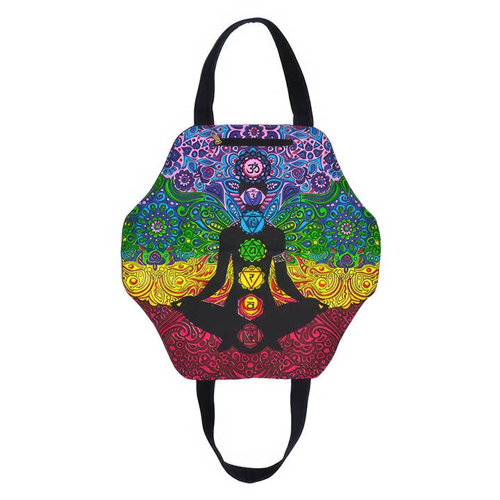 Borsa esagonale per tappetino da yoga in cotone con chakra psichedelica per la vendita all'ingrosso da parte di Gypsy Rose