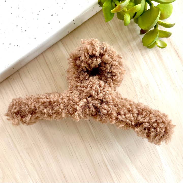 Sherpa Claw Clip - Brown for wholesale by MODish Design Co