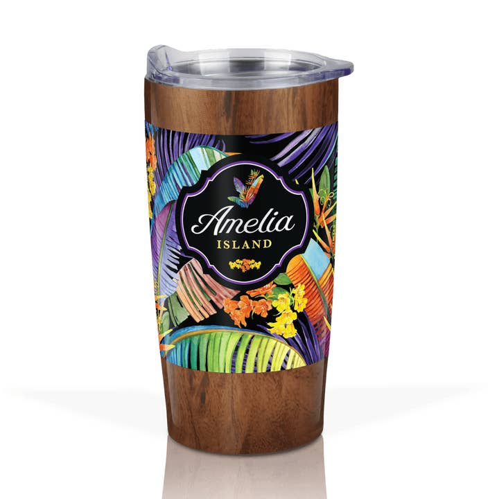 Aangepaste tropische bloemen BLCK2 roestvrijstalen waterfles met houtnerf voor wholesale door Matrix