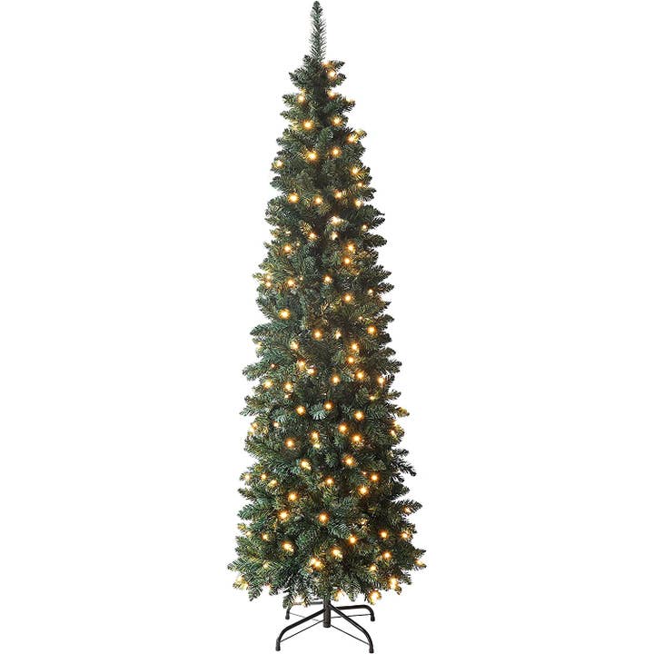 Perfect Holiday - Wholesale Artificial Christmas Tree - 6.5 FT Pencil Pre-lit Warm White Light Christmas Tree