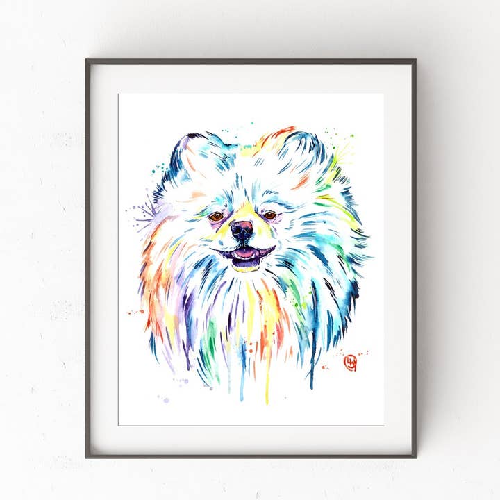 Pom Art Print - Dog Art Deco Print, Colorful Dog Artwork for wholesale by Whitehouse Art