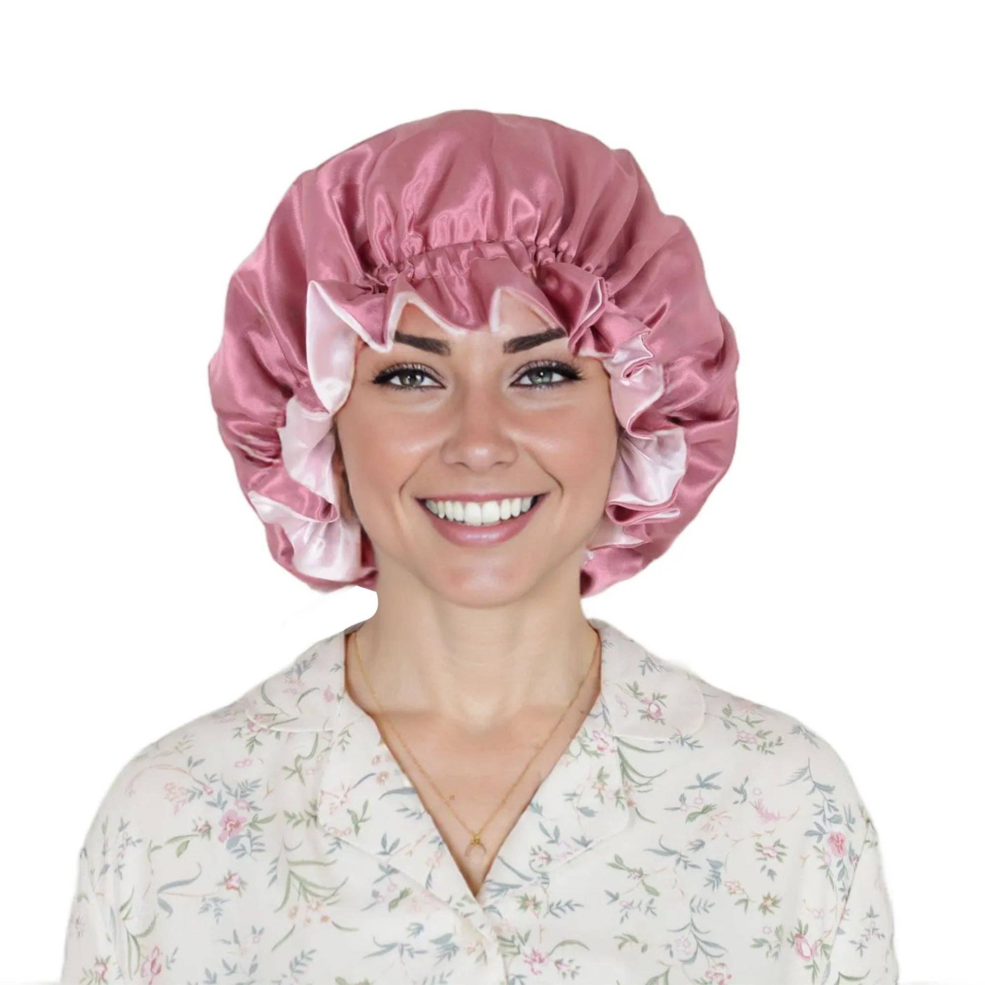 AK Brand – Engroshandel Nathue – til kvinder – Satin sovekalot med dobbelt lag og flæsekantet silkehat1
