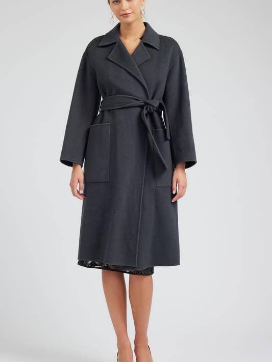 Casaco de Lã 100% Oversized com Cinto por atacado de Current Air