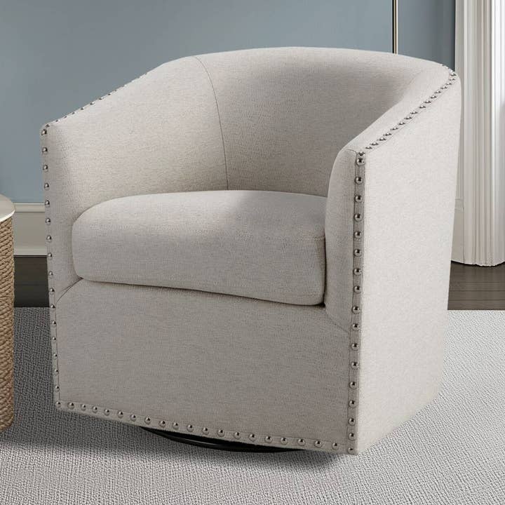 360-Degree Upholstered Swivel Barrel Back Natural Chair * for wholesale by Olliix