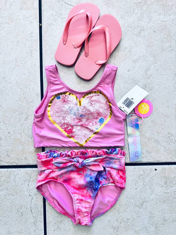 Toddler Pink 2 Piece Swim Suit with Flip Flop for wholesale by JJ BEBE LAND