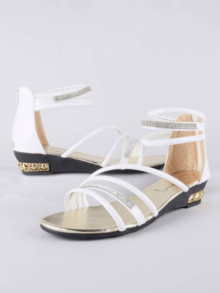 LMS White Multi Strap Flat Sandal With Diamante Detail for wholesale by LoveMyStyle