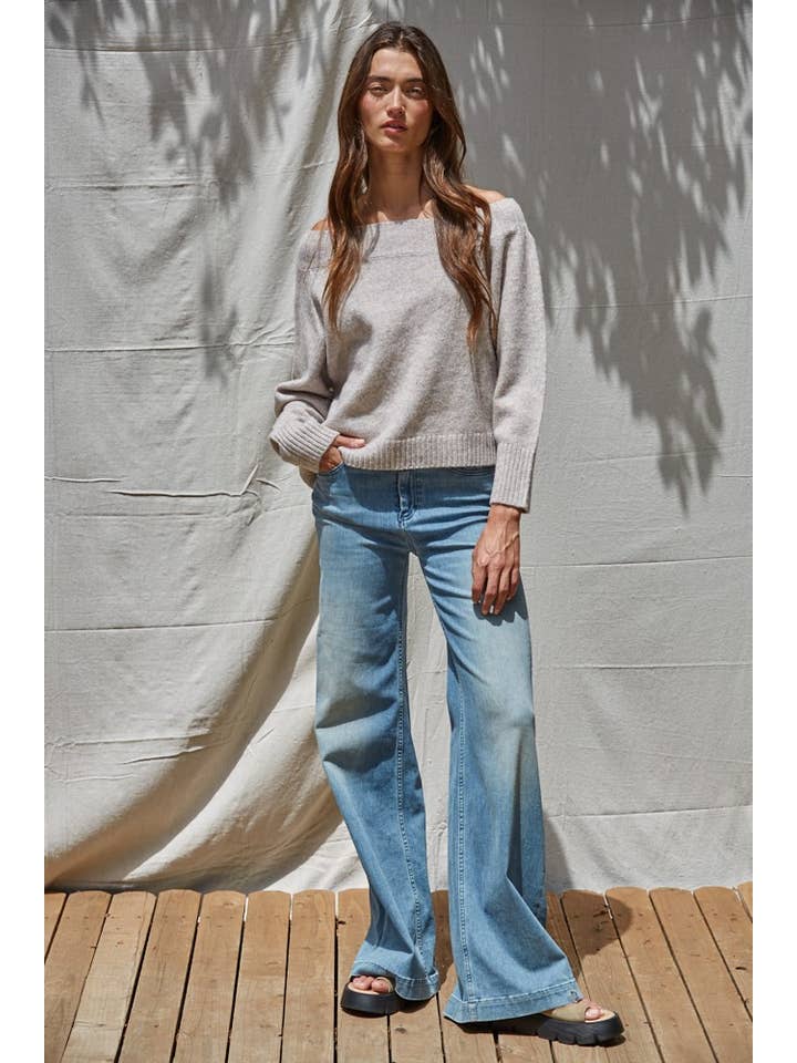 Heather Light Mocha W2248 | Knit Sweater Off The Shoulder Pullover for wholesale on Faire