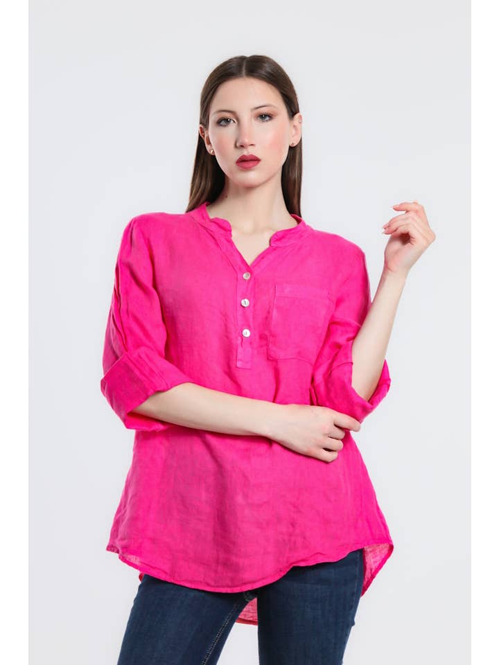 TINA Stephens Italy/Tees By Tina – Túnica - Mulher por atacado – Destino Linho Henley Top (BQ158)14