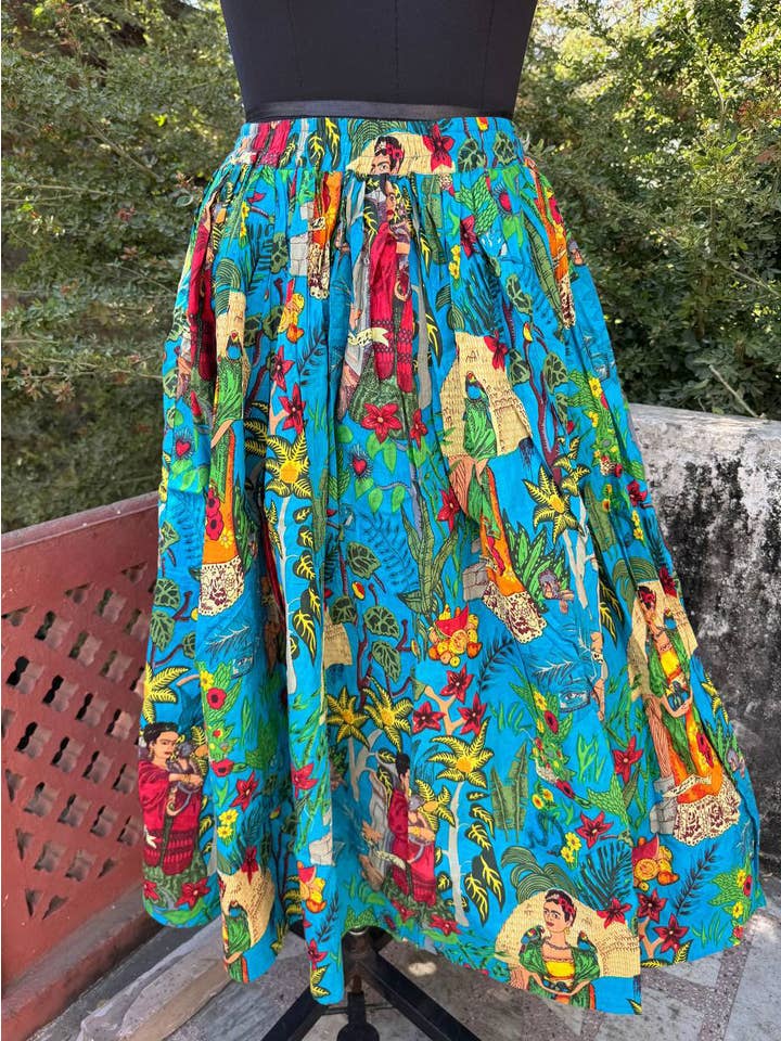 Bhawana Handicrafts - Venta al por mayor Falda - Mujer - Falda de niña con estampado de Frida Kahlo, falda de algodón indio, falda de mujer.