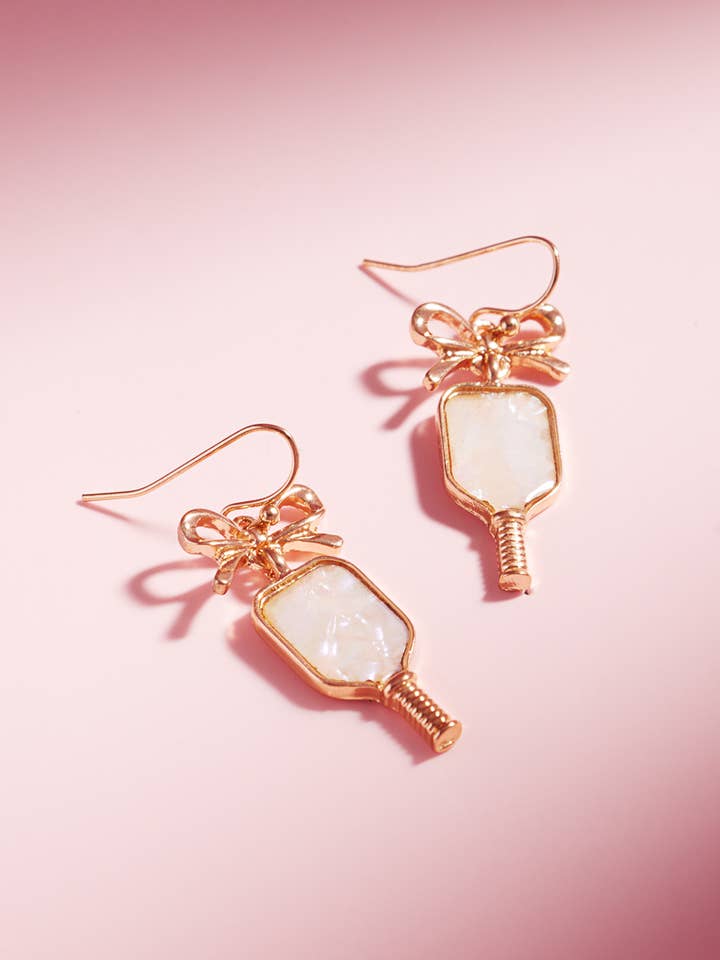 Sports Pickleball Shimmery Paper Bow Hook Earrings for wholesale by Designature New York