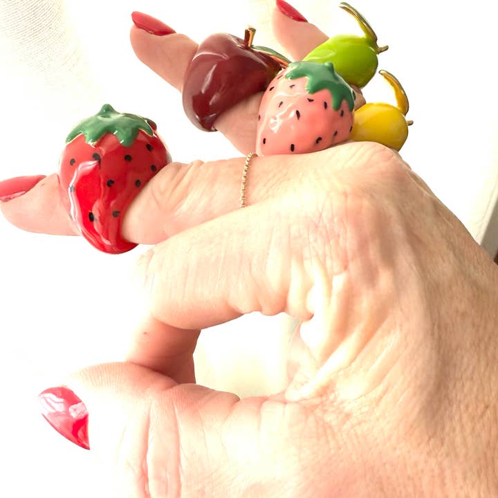 HoopLa - Wholesale Cocktail/Statement Ring - Fruit Basket Ring- Large Dome Fruit Rings- Enamel Hand Made