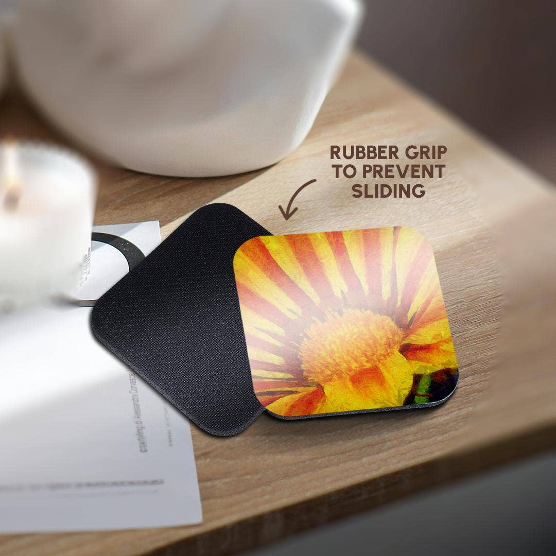 3dRose - Vente Sous-verre - 3dRose, Peinture acrylique de gazania rouge et jaune, dessous de verre10