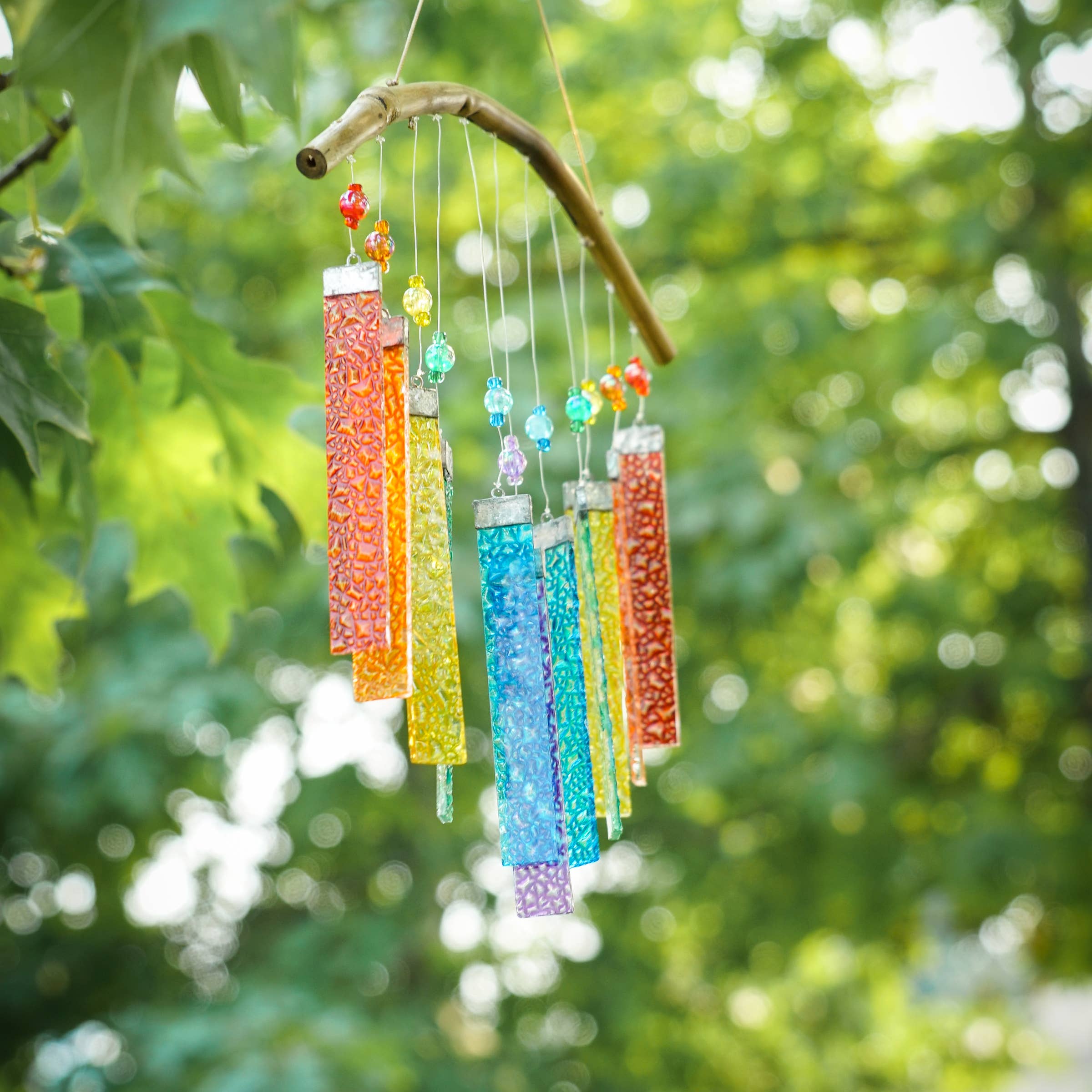 In the Breeze, LLC. - Wholesale Wind Chime - Rainbow Textured Glass Mobile Wind Chime3