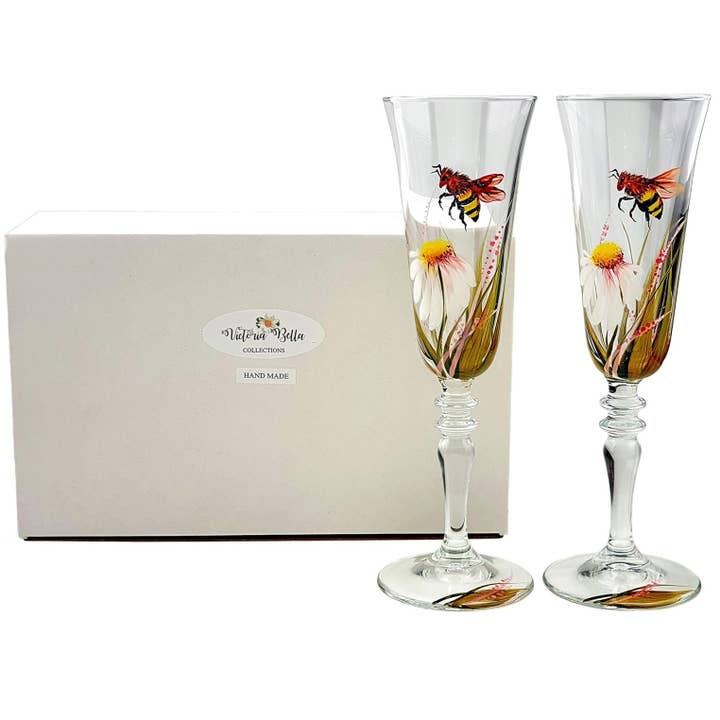 6oz Victoria Bella Champagne Glasses, Hand Painted, Set of 2 for wholesale by NORTH AMERICAN CRYSTAL