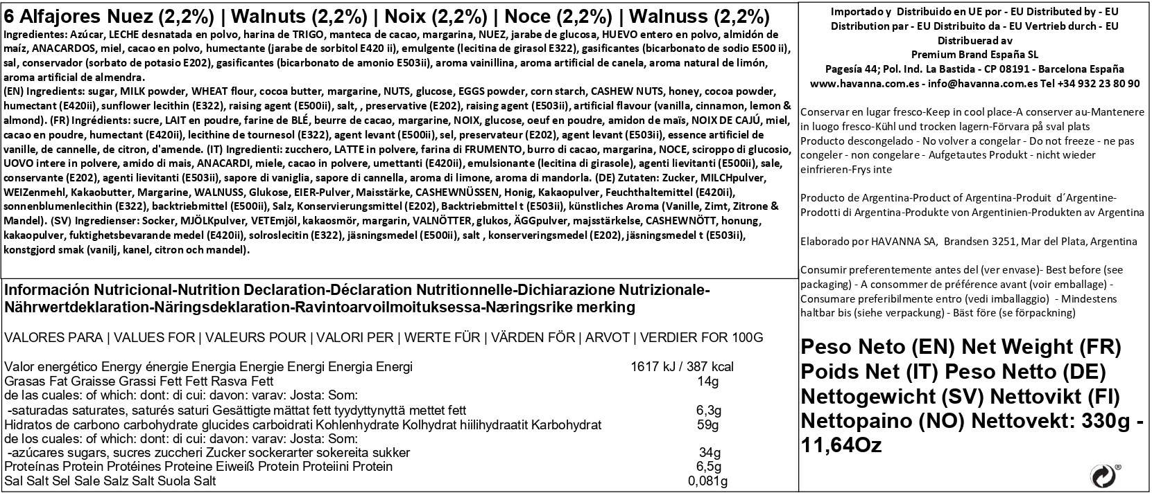 Premium Brand - Wholesale Cookie - Havanna | Walnut Alfajores | 6 units | 330 grams5