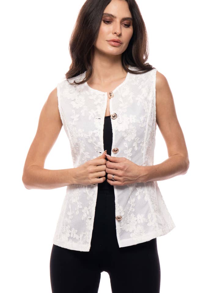 Gilet à boutons en dentelle florale A643 pour la vente par Adore