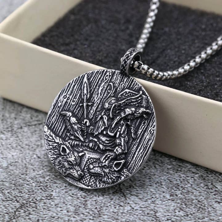 GemMeet - Wholesale Pendant/Charm Necklace - Double sided Viking God Odin pendant necklace2