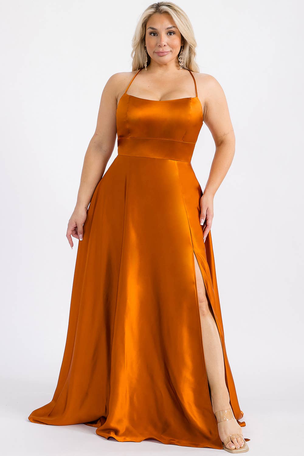 Maniju - Wholesale Gown - Women's - MF21160P PLUS SIZE SATIN DRESS WITH ELASTIC WAISTBAND 5