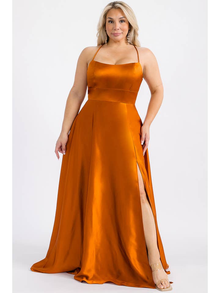 Maniju - Wholesale Gown - Women's - MF21160P PLUS SIZE SATIN DRESS WITH ELASTIC WAISTBAND 5