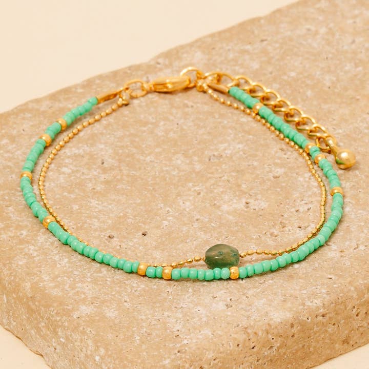 Oval Stone Charm Dainty Layered Beaded Bracelet for wholesale by Anarchy Street