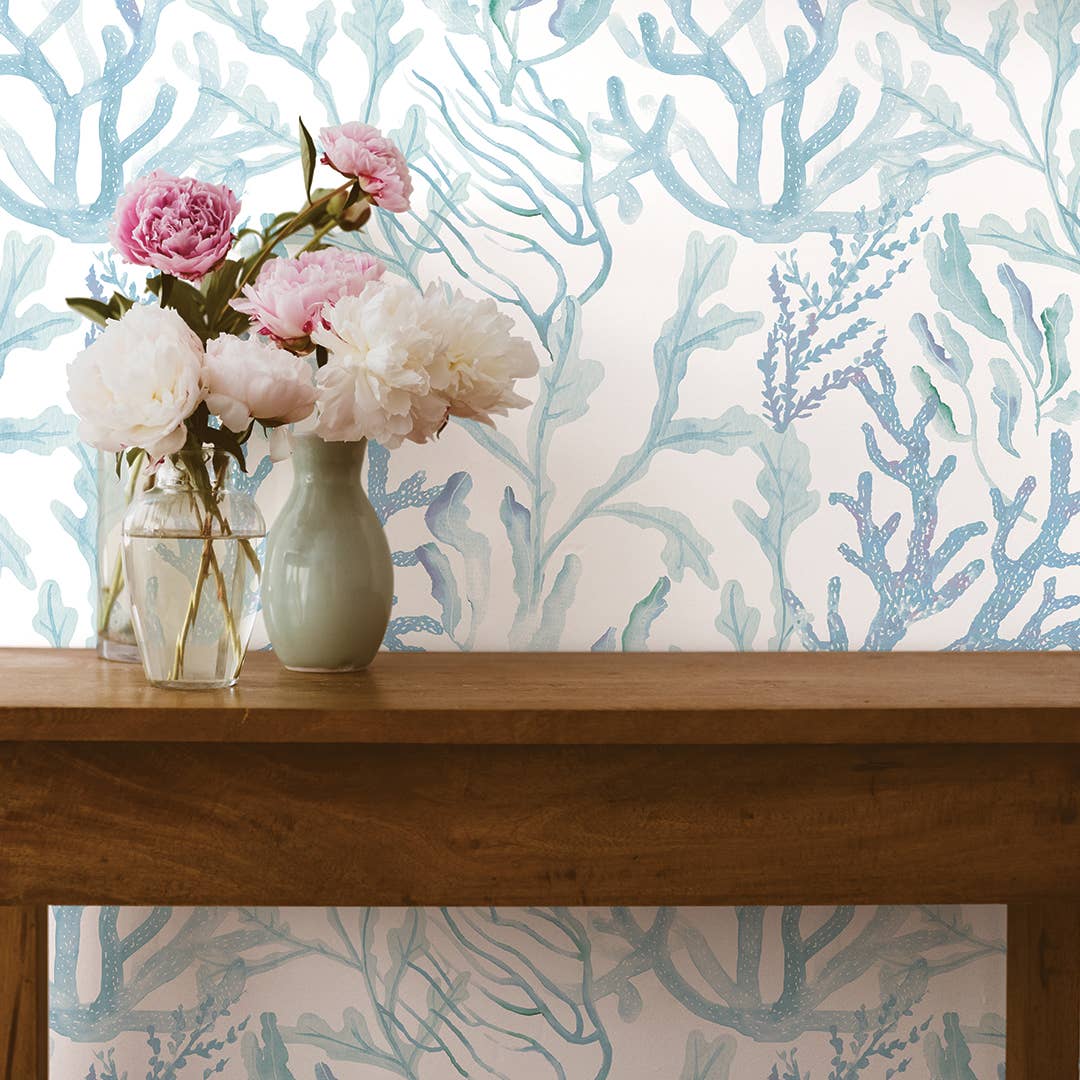Coral Reef Aqua Peel and Stick Wallpaper, 28 sq ft for wholesale on Faire2