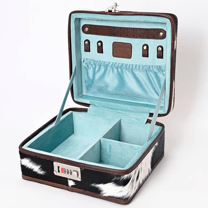 LS Western - Wholesale Jewelry Box/Organizer - ADBGA321 Western Tooled Leather and Cowhide Locking Jewelry Storage Box5