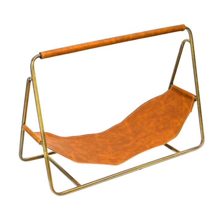Ivyline - Wholesale Fire Pit - Contemporary Metal with Hanging Leather Log Holder, Brass