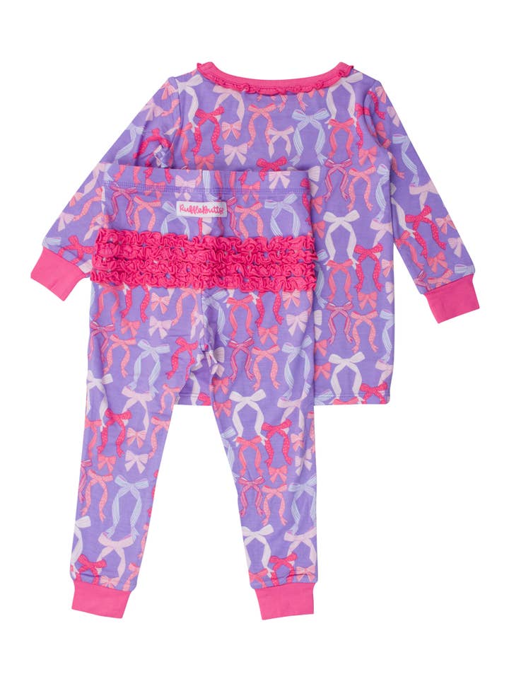 Purple SoftSnooze™ Toddler Girls Bamboo Viscose Rosy Ribbons Ruffle Long Sleeve Pajama Set with Signature Rear Ruffles
for wholesale on Faire1