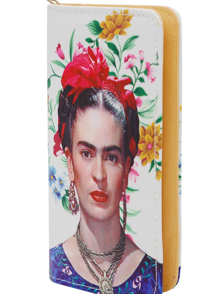 Portefeuille continental à fermeture éclair simple Frida Kahlo Inspo en cuir PU pour la vente par Cap Zone