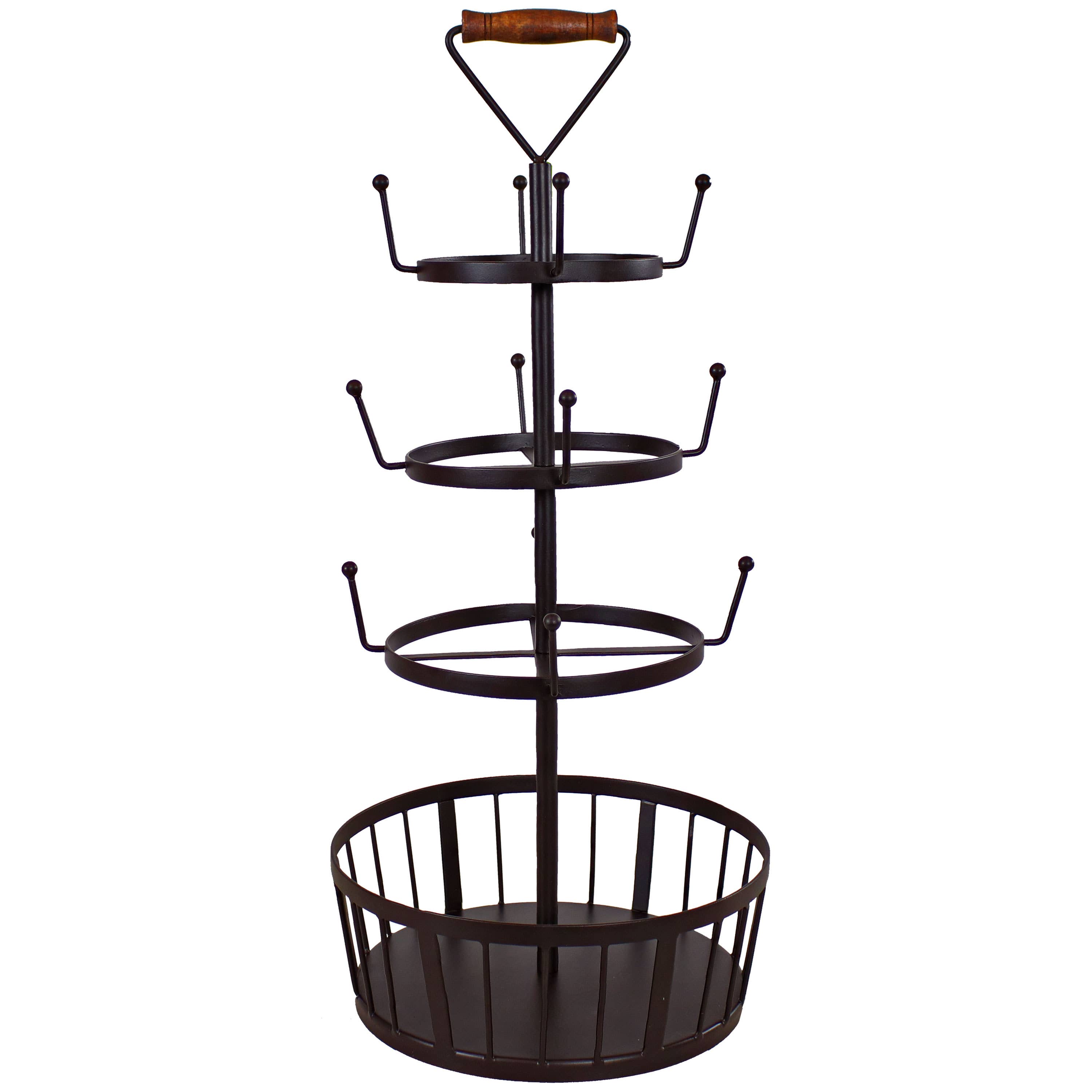 Sunnydaze Decor - Wholesale Kitchen Storage/Organizer - Round 4-Tier Iron Coffee Mug Tree Holder with Hooks - Brown1