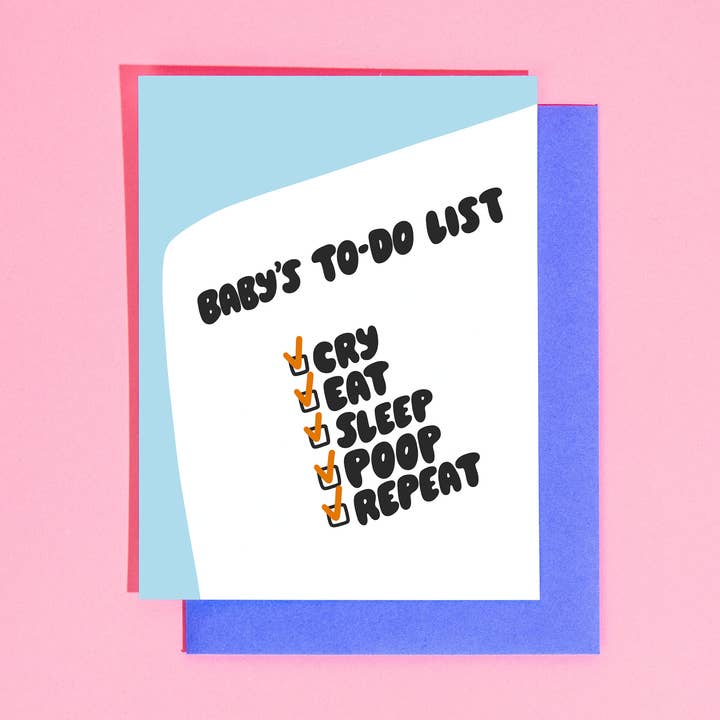 Baby To-Do List Greeting Card - LAST CHANCE DISCONTINUED for wholesale by Your Gal Kiwi