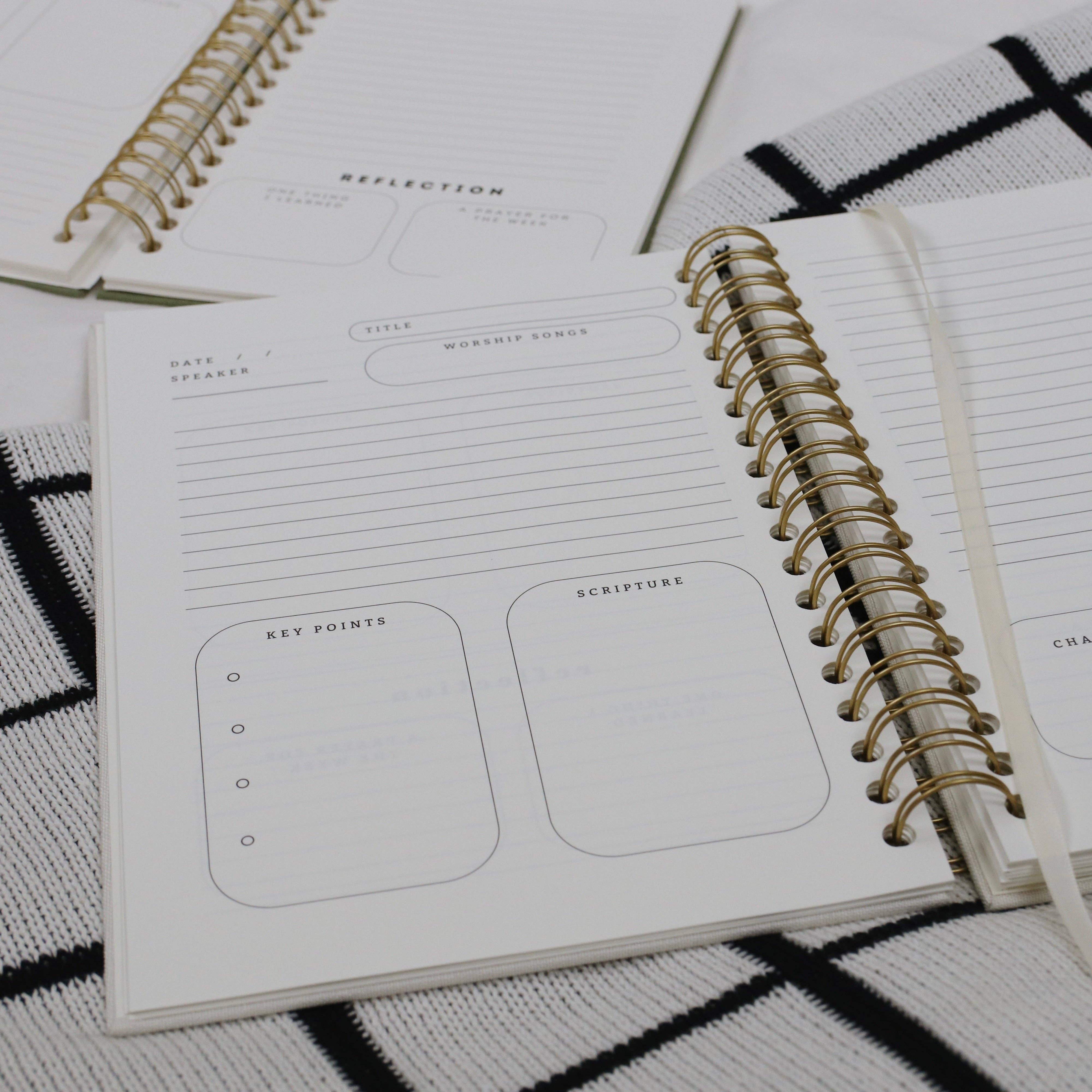 Steadfast and Sustained - Venta al por mayor Diario/agenda - Diario de Notas de la Iglesia - Espiral de Lino, Tamaño Grande (7 x 10")7