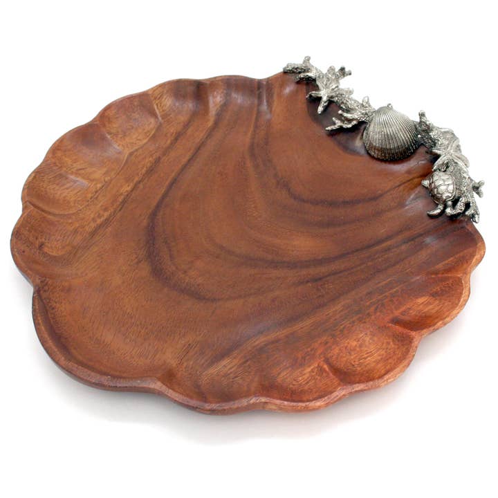 Housewares & Tabletops by Contrast Inc. - Wholesale Decorative tray - Large Acacia Wood Clam Shell Plate Tray2