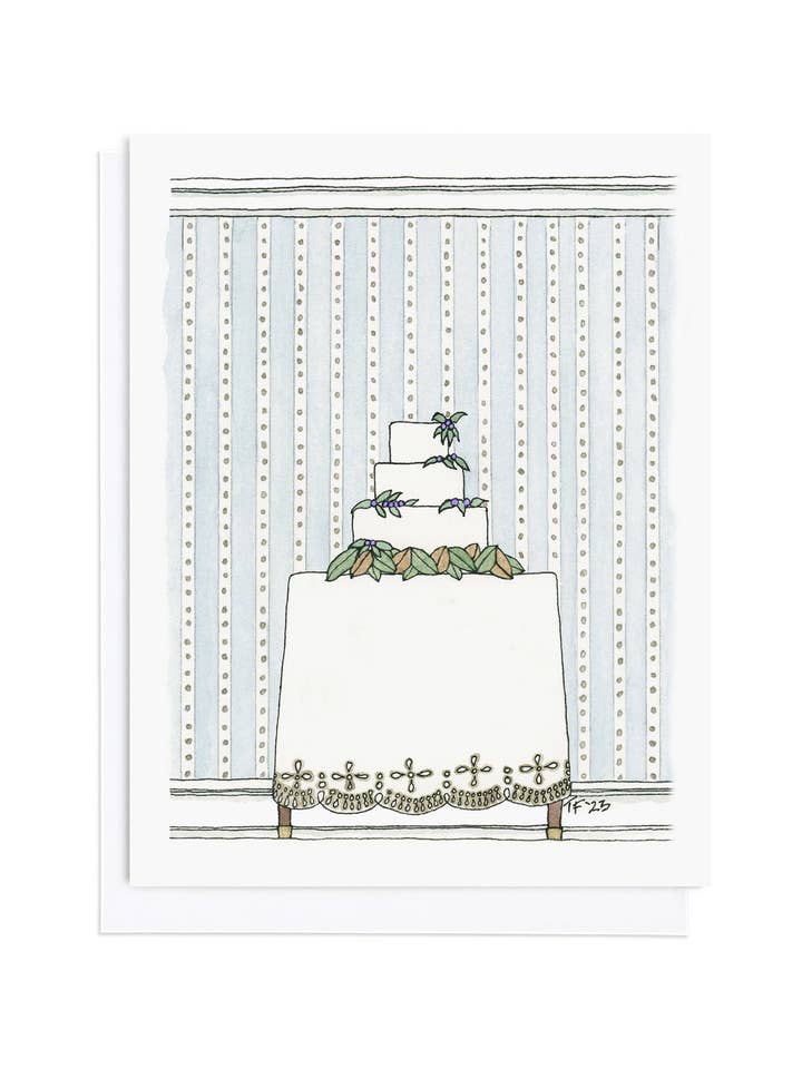 AV 008 Wedding Cake and Eyelet Tablecloth, Wedding or Anniversary Card for wholesale by Toute-Petite