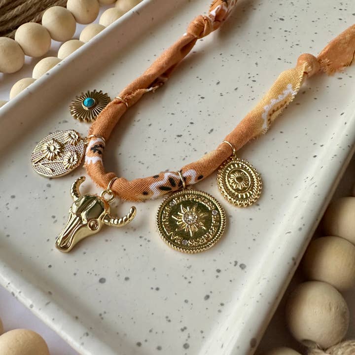 Bandana Charm Necklace | 5 Charms | Gold Filled for wholesale by Larra Mirk Design