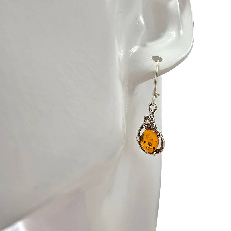 Amberman - Wholesale Dangle Earrings - Cognac Amber Sterling Silver Earrings On Hooks2