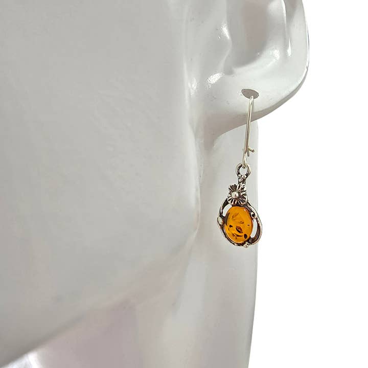 Amberman - Wholesale Dangle Earrings - Cognac Amber Sterling Silver Earrings On Hooks2