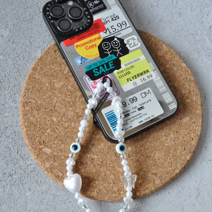 TheMellys - Wholesale Phonecase Strap - Pearl Heart Evil Eye Phone Charm | Beaded Phone Strap5