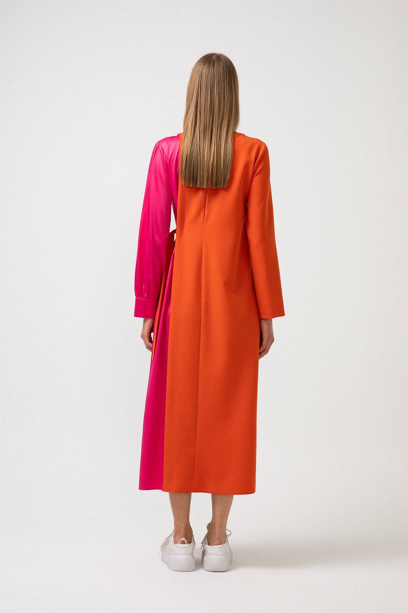 Orange COLORBLOCK SIDE-TIE LONG SLEEVE MAXI DRESS for wholesale on Faire12